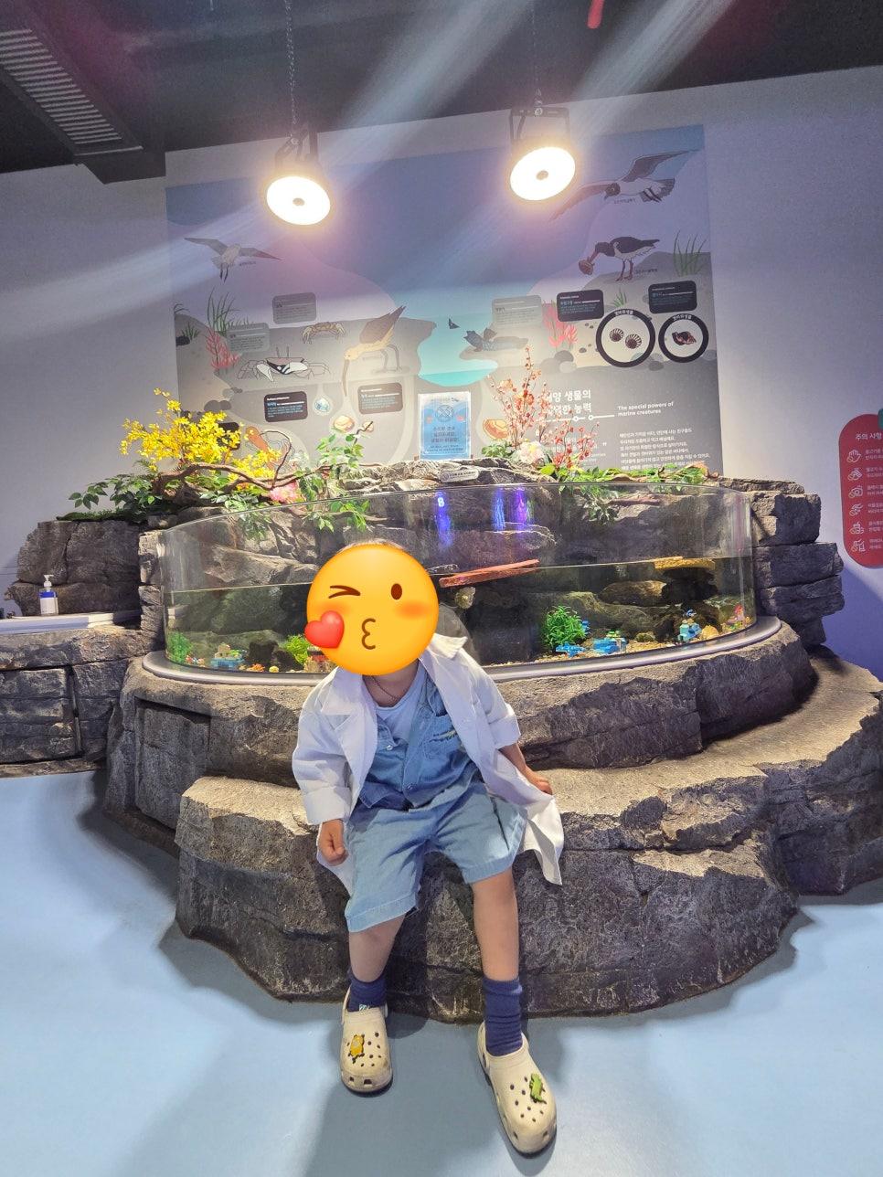 과학관 안내를 유심히 살펴보는 아이의 뒷모습