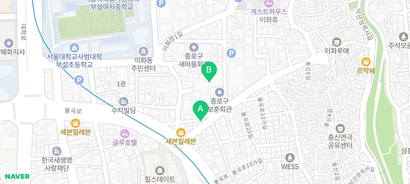 이화동 공영주차장 및 매일치킨 동선 지도
